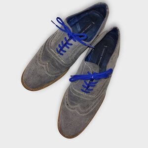 Giorgio Brutinit Mens Shoes Sz 10 Grey‎ Suede Blue Sole Tie Wing Tips classsic
